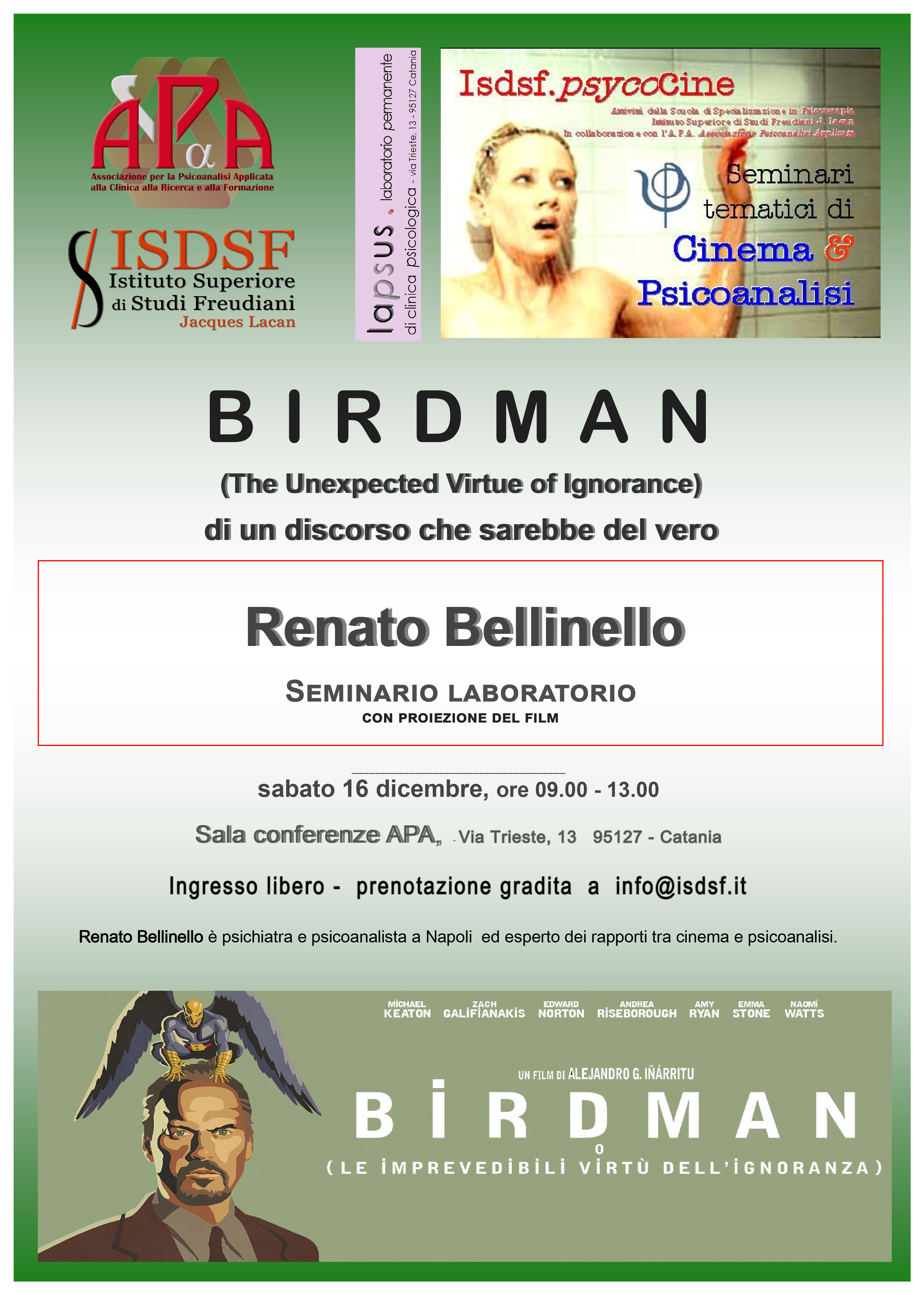 Seminario-Laboratorio "BIRDMAN - di un discorso che sarebbe del vero"